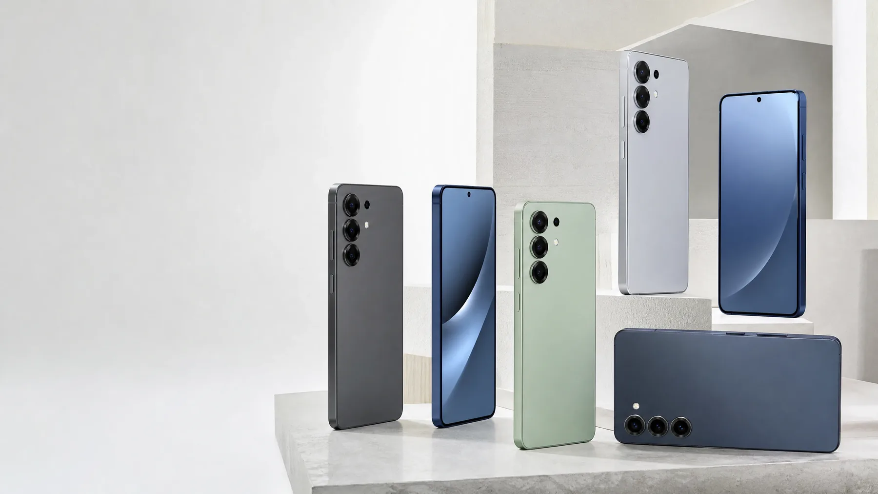 Modern smartphones displayed for an electronics website demonstration